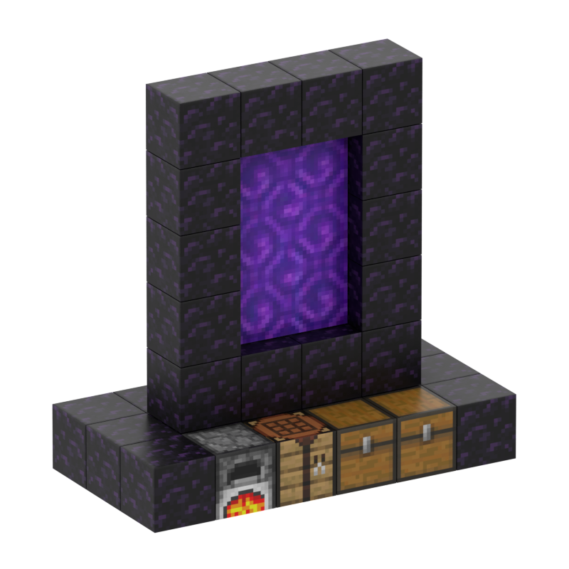Minecraft magnet klodser - Nether portal + kiste - 32 stk.