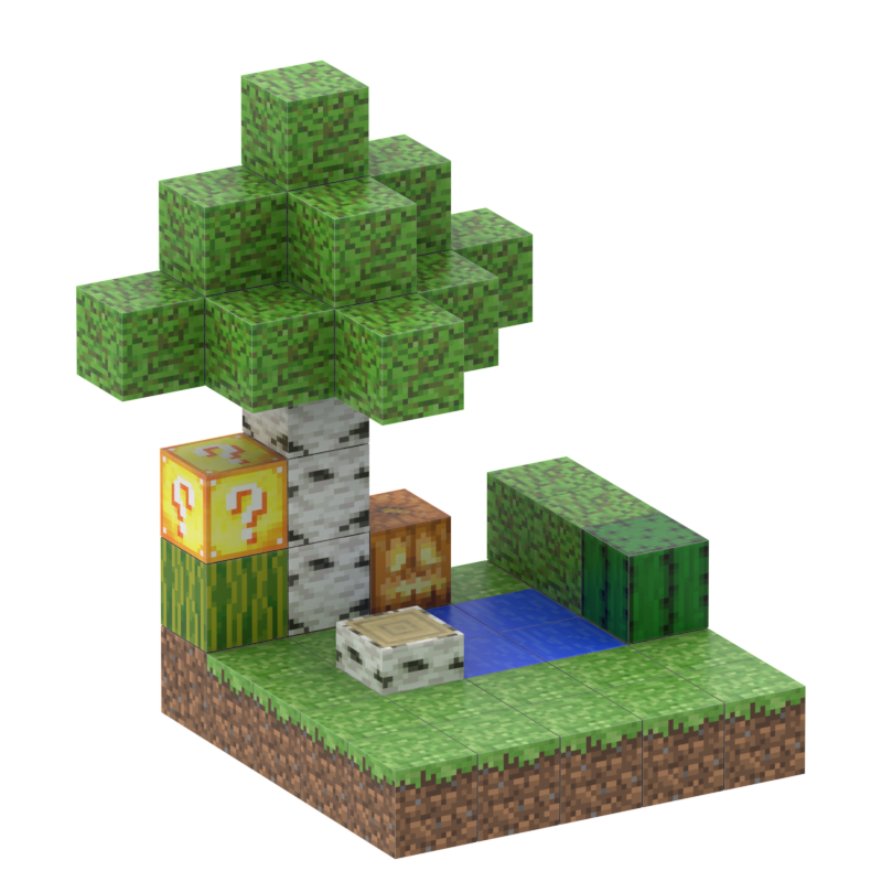 Minecraft magnet klodser - Lille skov med vand - 48 stk.