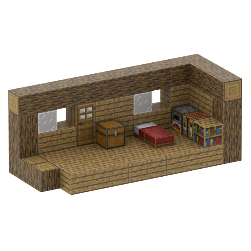 Minecraft magnet klodser - Træ hjem - åbent - 80 stk.