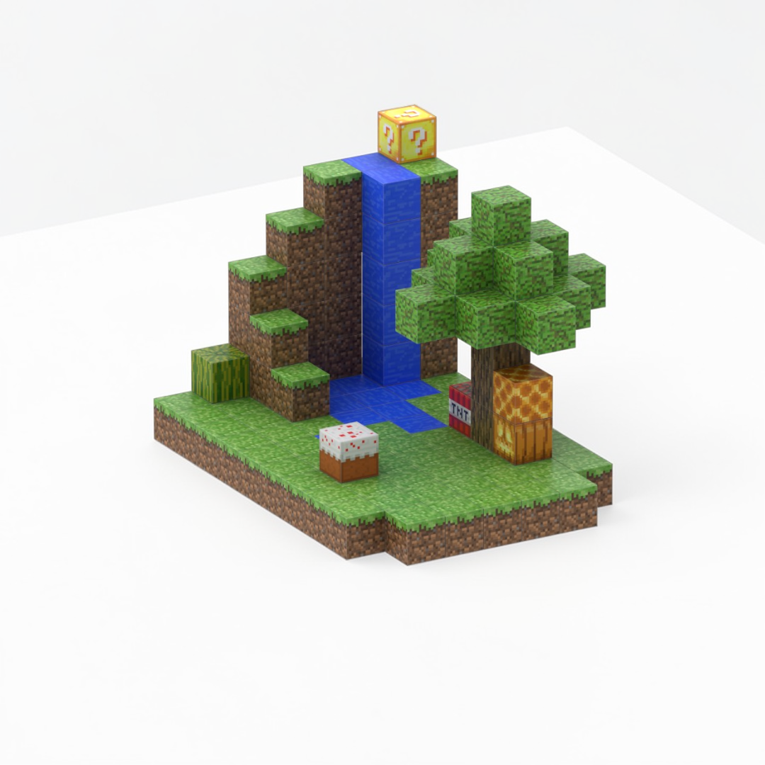 Minecraft magnet klodser - Vandfald - 128 stk.