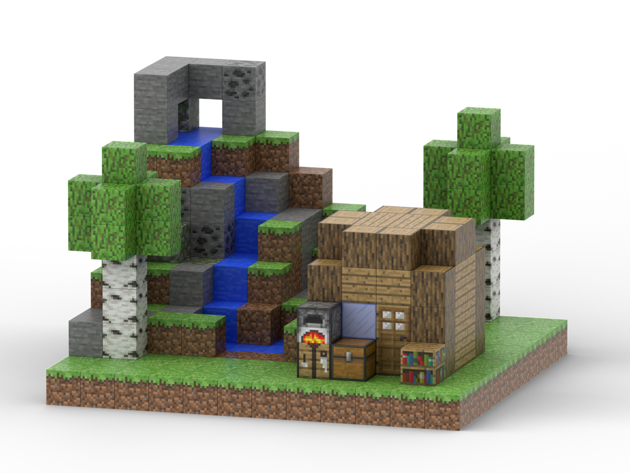 Minecraft magnet klodser - Huset ved vandfaldet - 355 stk.