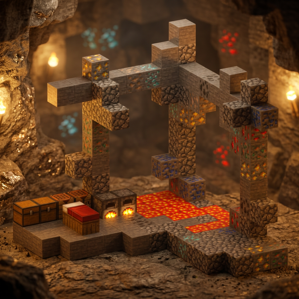 Minecraft magnet klodser - Mineraler og lava - 128 stk.
